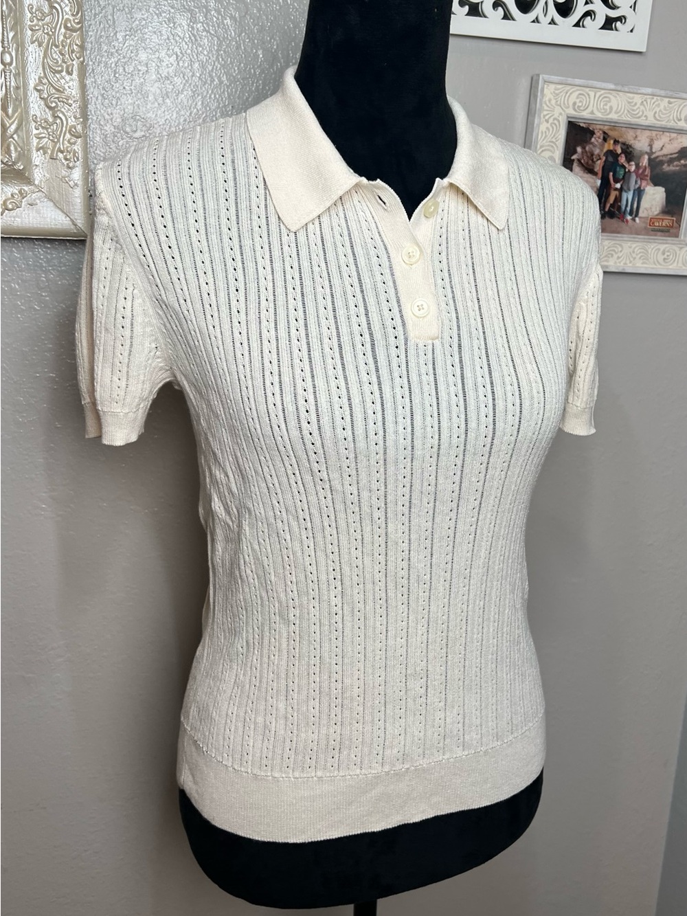 Ralph Lauren Cream Short-Sleeve Knit Polo Top - Picture 10 of 16